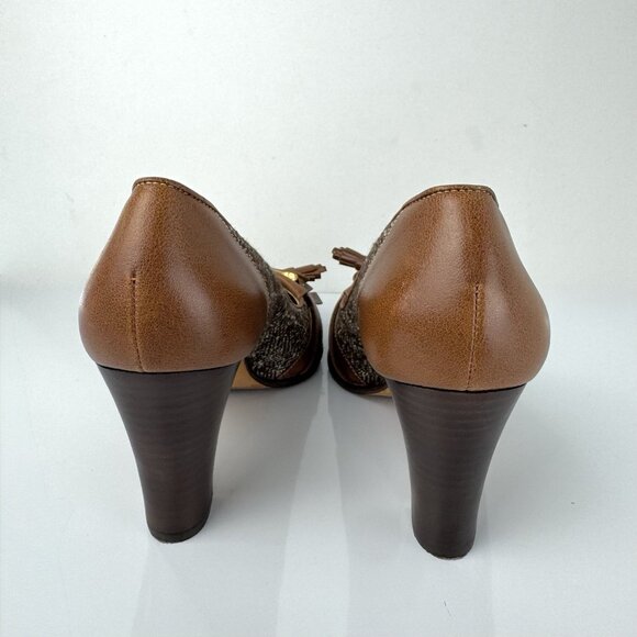 Talbots Margot Block Heel Pumps 9.5 Brown Tweed Leather Womens Shoes Academia - Picture 3 of 16